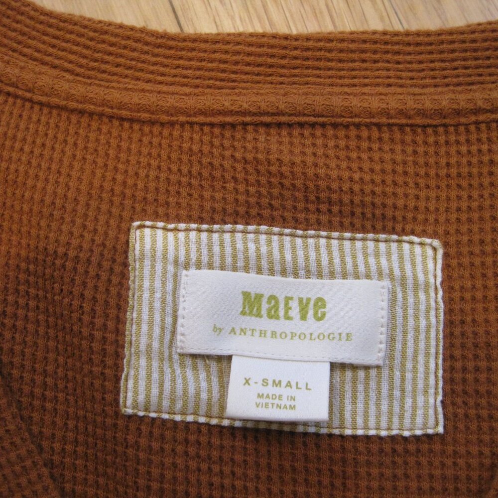 Anthropologie Maeve Eliza Henley Babydoll Tunic Size XS Burnt Orange Waffleknit - Picture 6 of 8